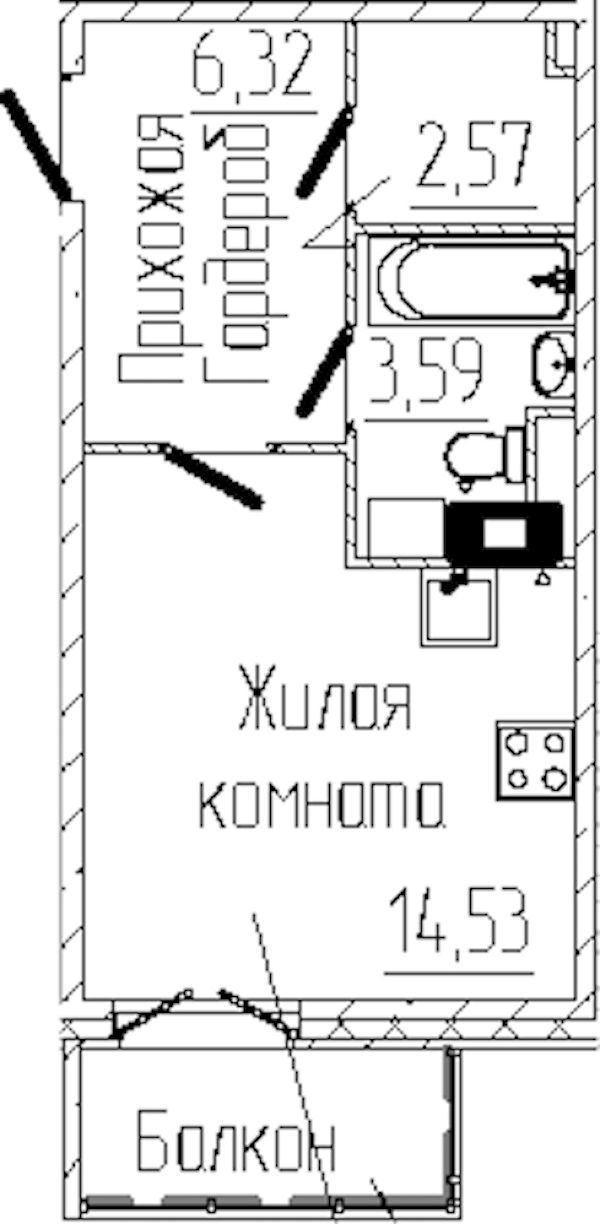 Квартира студия 27.95 м², 4/8 эт., ЖК «SERTOLOVO PARK»